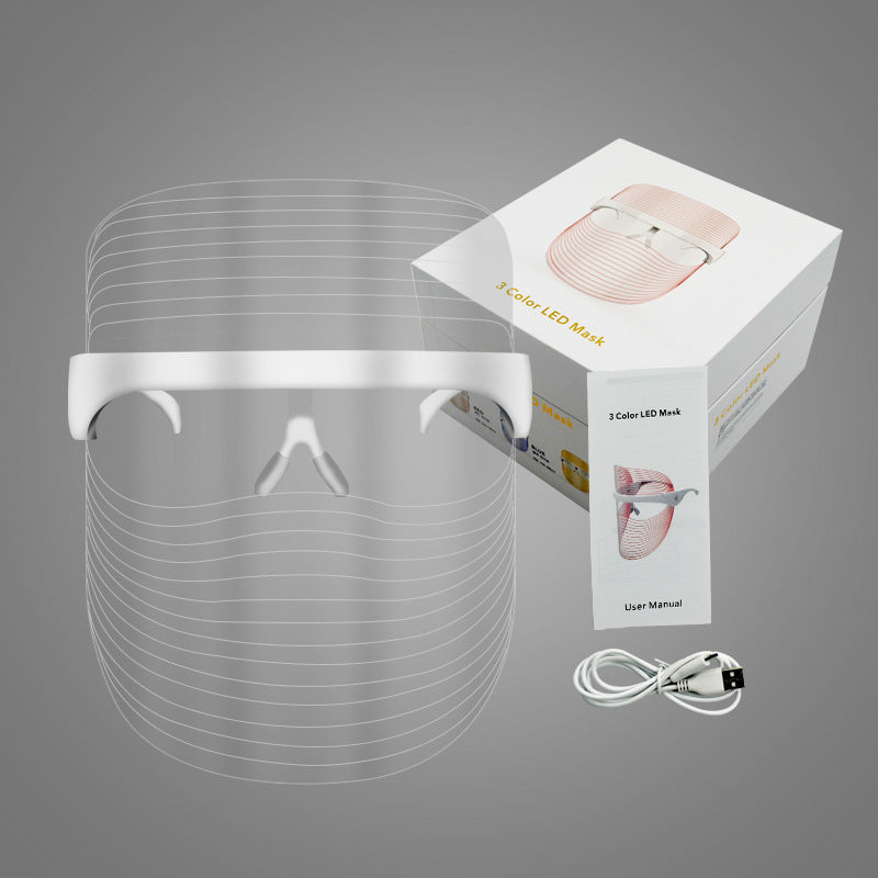 Mascarilla de belleza LED de tres colores para el hogar, para eliminar el acné facial, rejuvenecimiento fotónico de la piel, blanqueamiento de la piel y aclaramiento de manchas, aparato de belleza