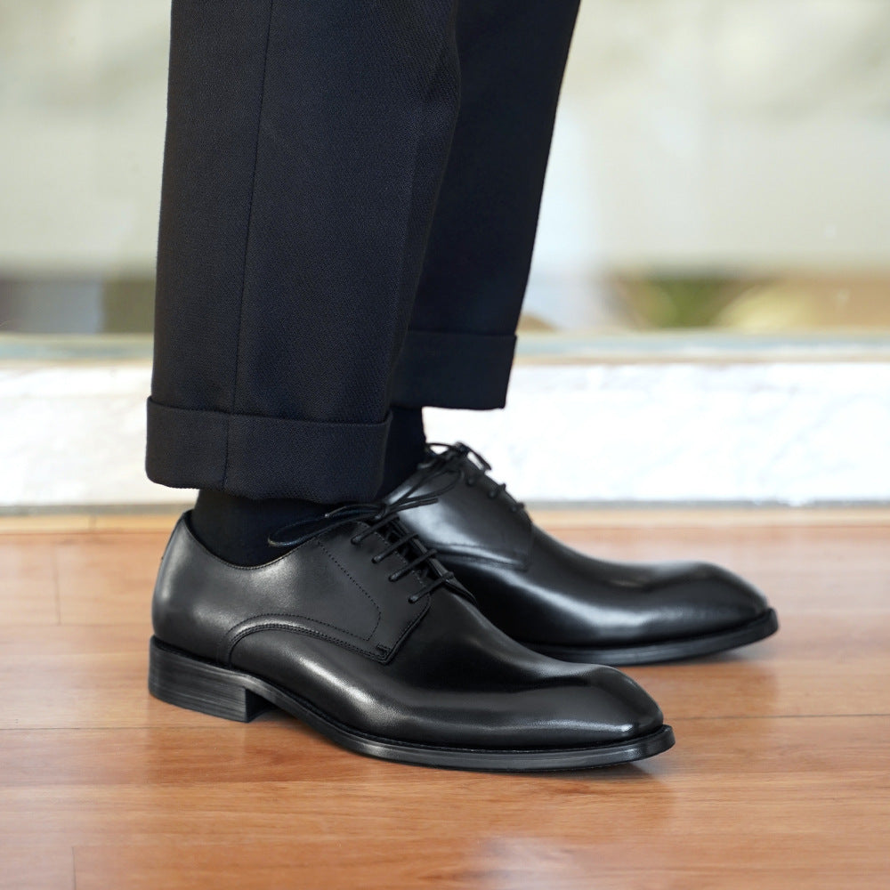 Zapatos de cuero para hombre con patrón de veta de madera, desgastados, con punta cuadrada