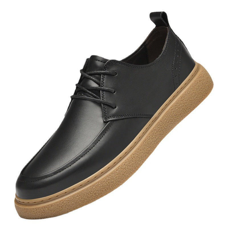 Zapatos Bajos Casuales de Cuero de Primera Capa para Hombre con Suela de Cuero y Punta Redonda Blancos