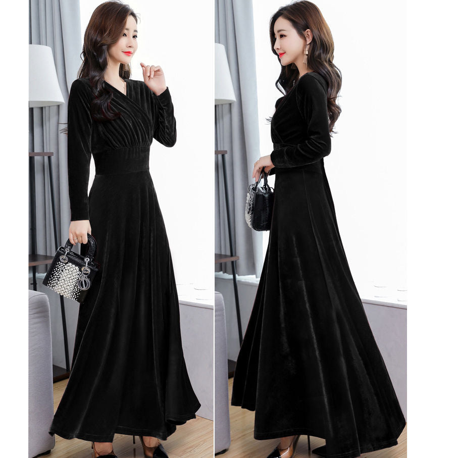 Vestido de talla grande de manga larga con temperamento