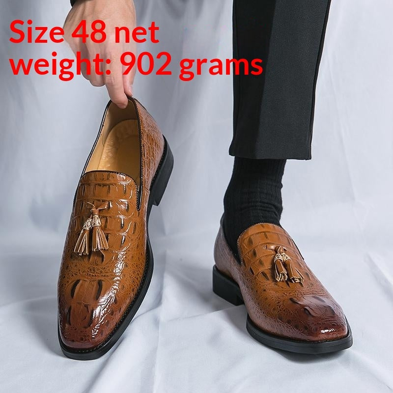 Zapatos de cuero con borlas y relieve de cocodrilo estilo coreano para hombre