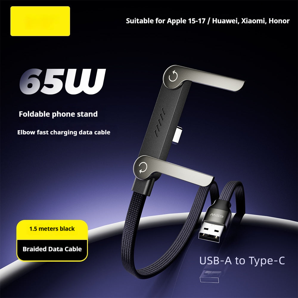 Cable de datos con soporte plegable de carga rápida 2 en 1 Cable de datos Soporte plegable para teléfono/tableta Tipo C a Tipo C USB-A a Tipo C