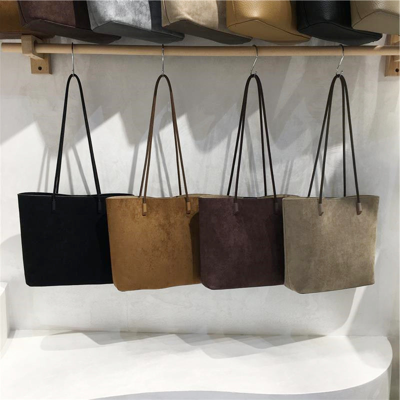 Bolso tote de hombro sencillo de tela de imitación de gamuza retro