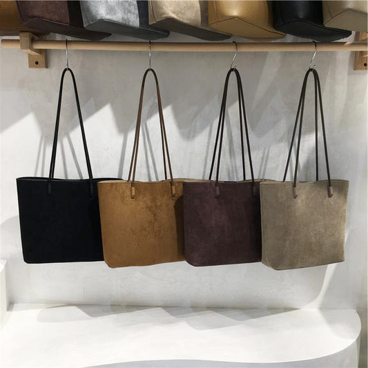 Retro Suede-Like Fabric Simple Handheld Shoulder Tote Bag