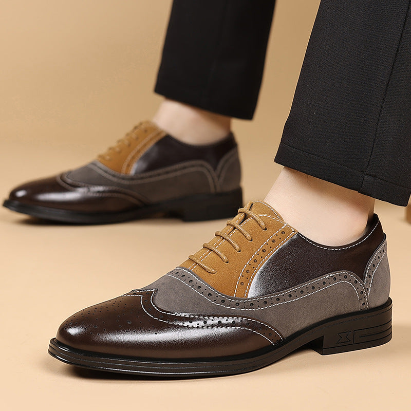 Zapatos casuales de cuero con punta estilo brogue para hombre de talla grande