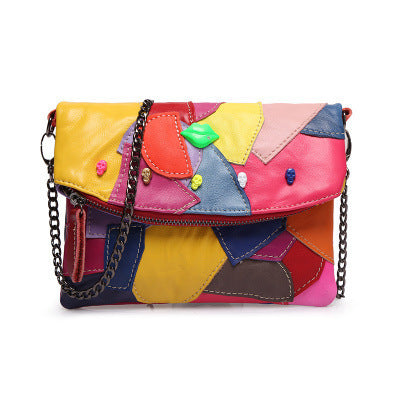 Fashionable Patchwork Color-Block Chain ShoulderCrossbody Bag