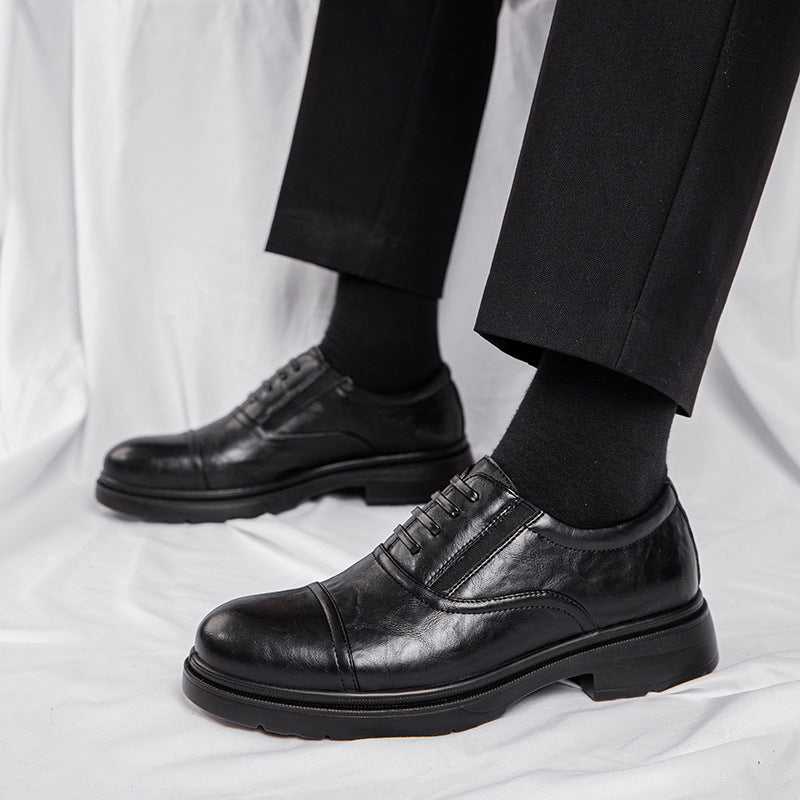 Zapatos de cuero genuino para hombre, informales, de fondo suave, superaltos