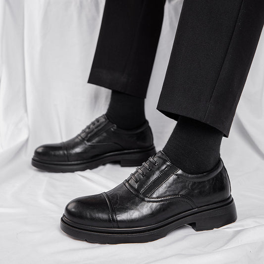 Zapatos de cuero genuino para hombre, informales, de fondo suave, superaltos