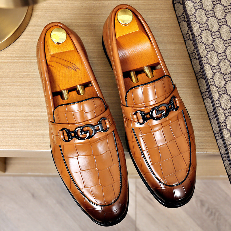 Embossed Pedal Horsebit Buckle Business Casual Youth Shoes