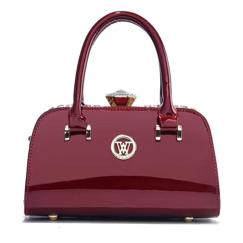Bolso de mujer elegante y sencillo con adornos de diamantes de cuero brillante, embrague de noche multifuncional