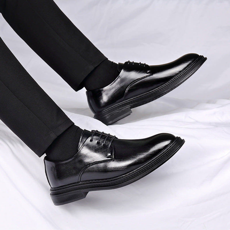 Zapatos de cuero de traje para hombre, otoño e invierno, de vestir, para boda, novio, con cordones