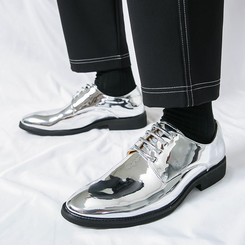 Zapatos de cuero brillante para hombre de estilo británico con puntera puntiaguda