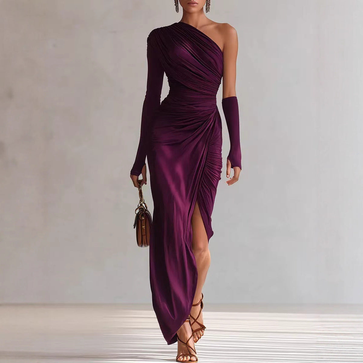 Vestido de mujer elegante francés de manga larga texturizado
