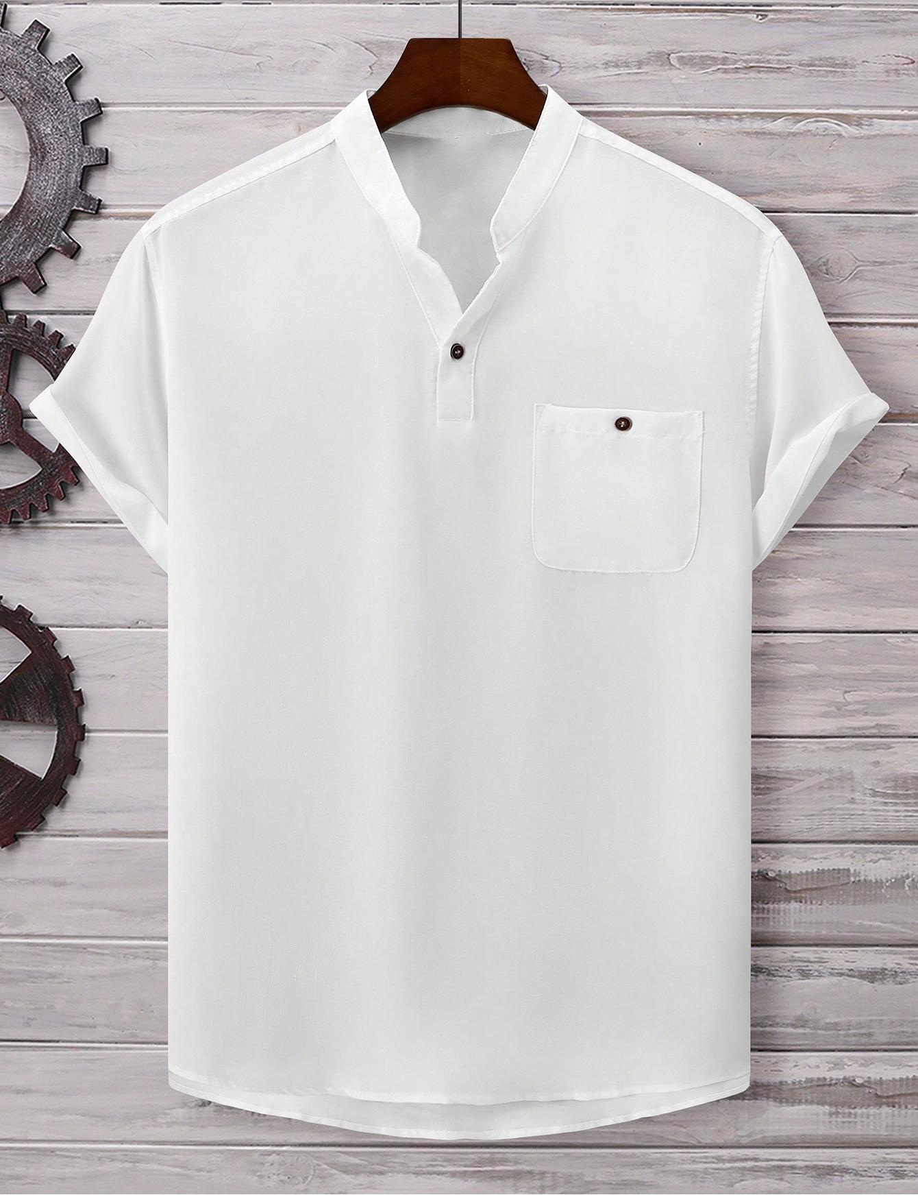 Camisa de manga corta de color liso con cuello vuelto para hombre