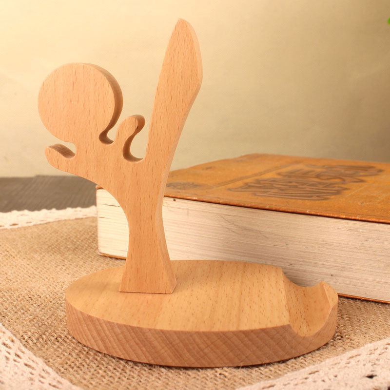 Soporte creativo para teléfono móvil trasero con moneda de madera de haya, soporte perezoso para teléfono con letras personalizadas