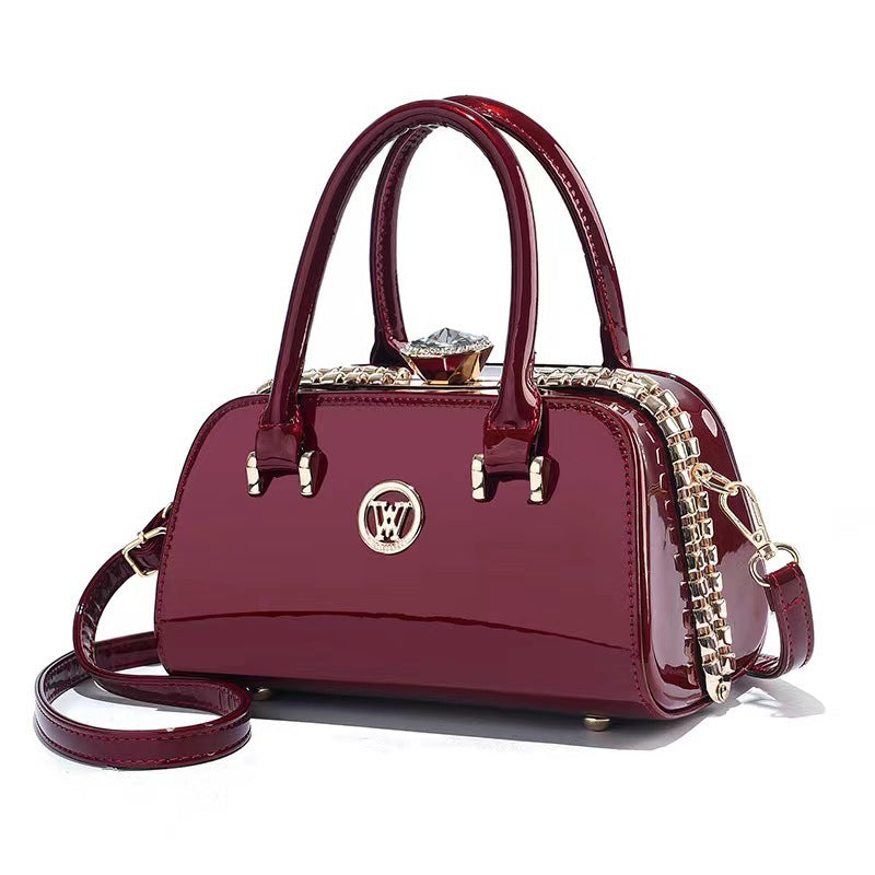 Bolso de mujer elegante y sencillo con adornos de diamantes de cuero brillante, embrague de noche multifuncional