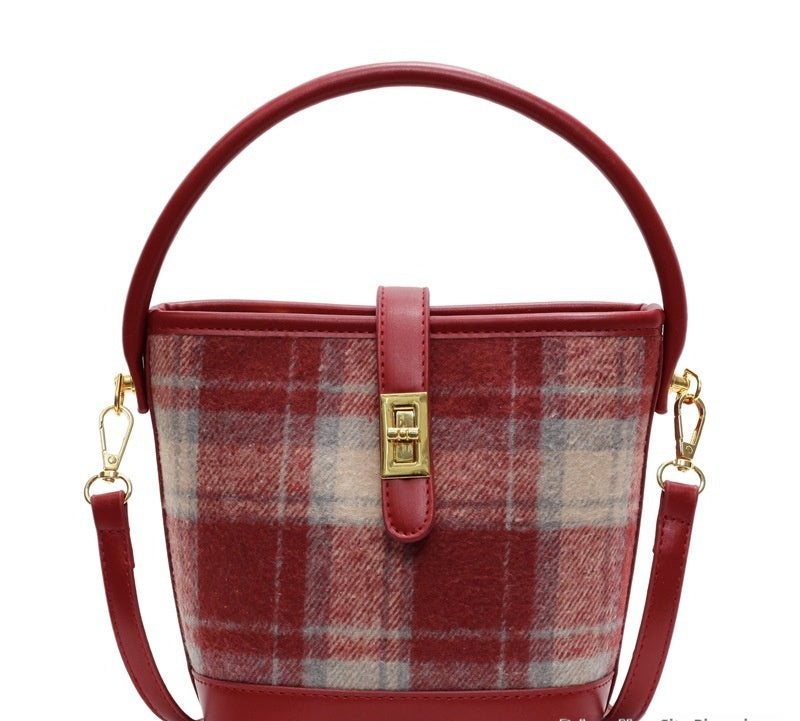 Bolso de mano estilo cubo a cuadros de ante vintage de nicho estilo coreano