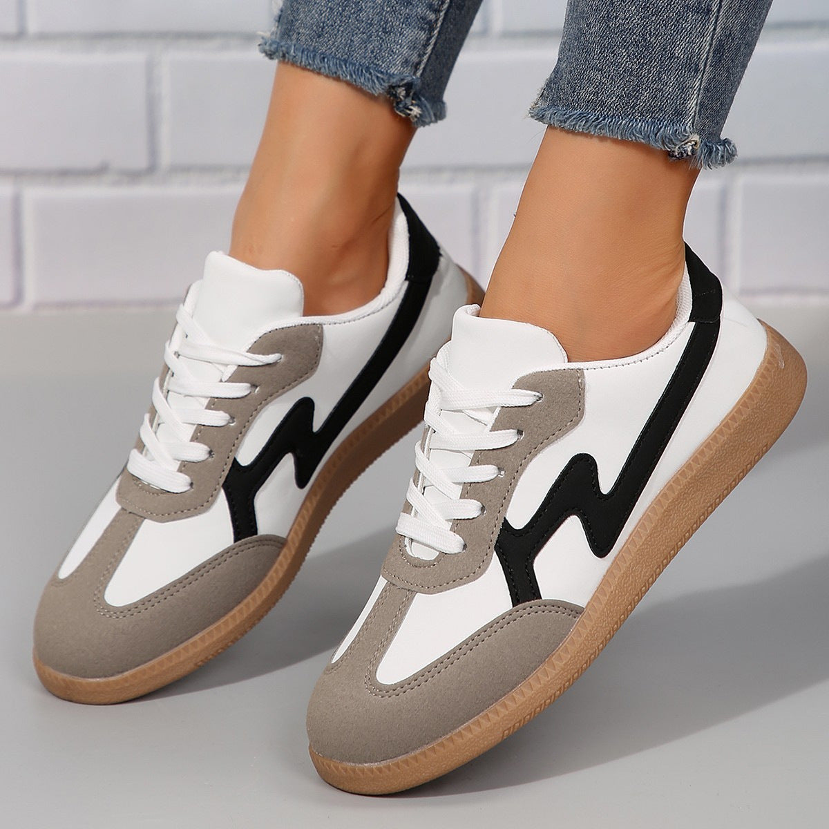 Zapatos de tabla deportivos con cordones, planos e informales para estudiantes, de moda para mujer