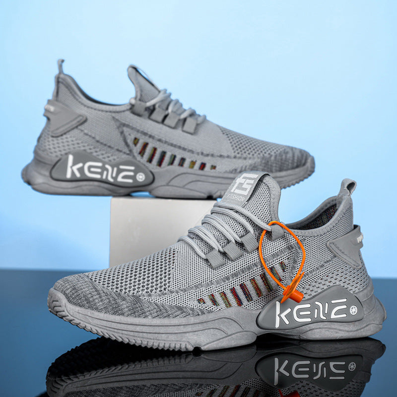 Zapatillas casuales transpirables de superficie de malla deportiva con fondo suave para hombre de talla grande