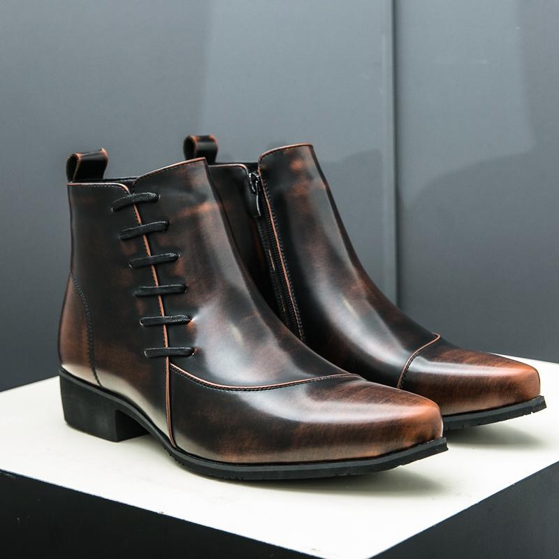 Zapatos altos de talla grande con cremallera lateral y combinación de colores, estilo británico para hombre