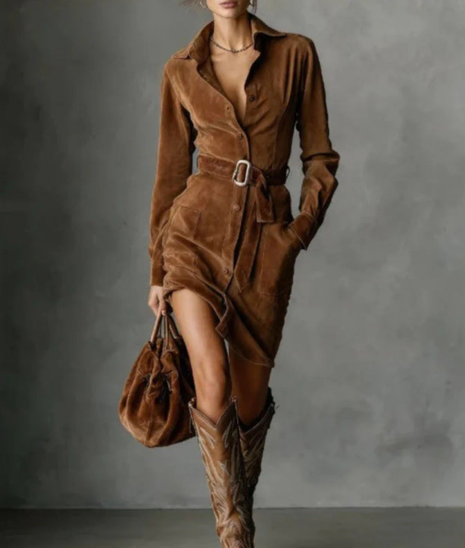Women's Long-sleeved Blouse Dress With Belt