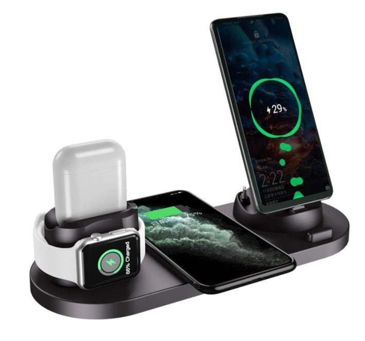 Cargador inalámbrico para iPhone, cargador rápido para teléfono, base de carga rápida para teléfono y reloj, estación de carga 6 en 1