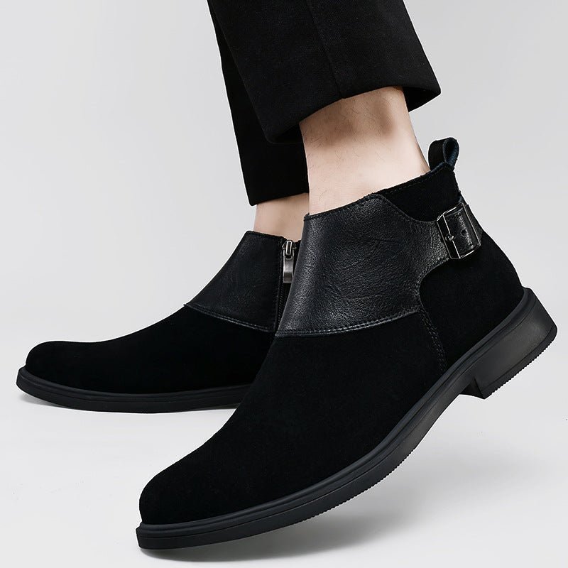 Botines de cuero estilo británico con cremallera y caña alta