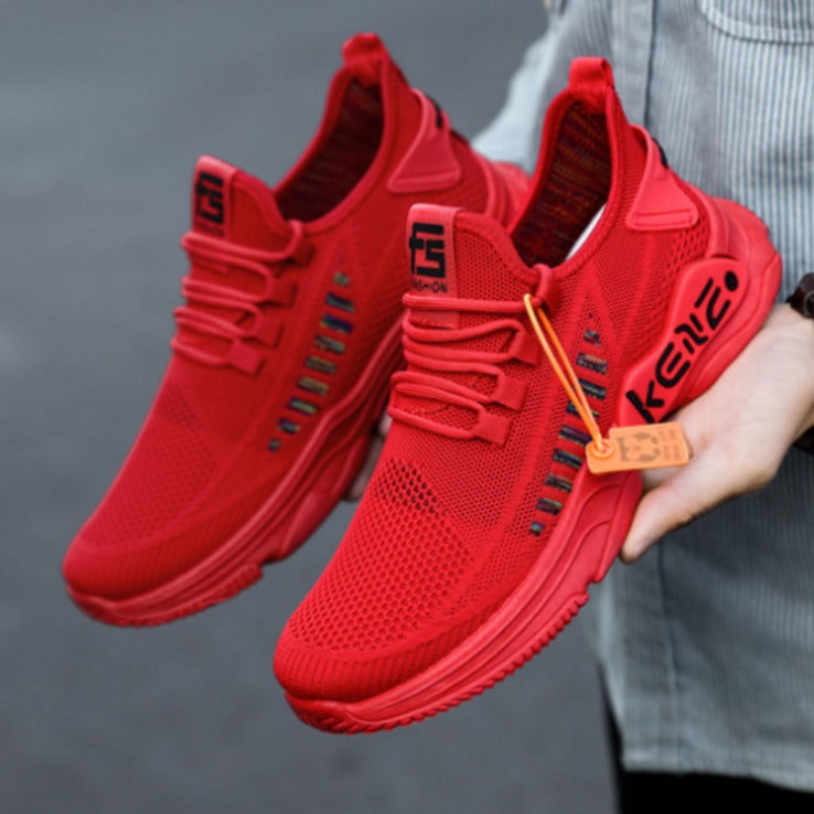 Zapatillas casuales transpirables de superficie de malla deportiva con fondo suave para hombre de talla grande