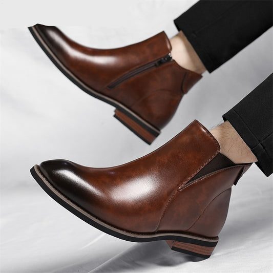 Botines formales de cuero para hombre de caña alta de estilo retro