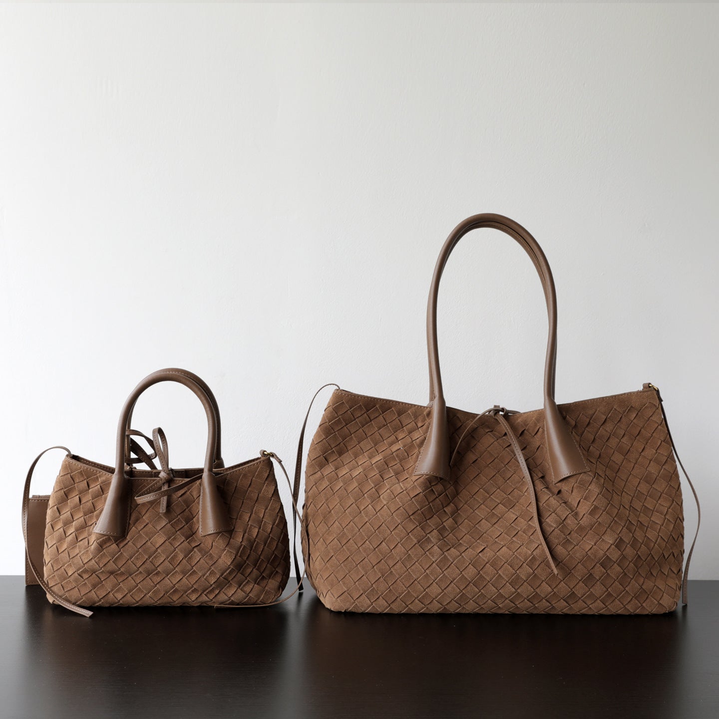 Bolso tote de cuero de vaca mate tejido a mano con gran capacidad