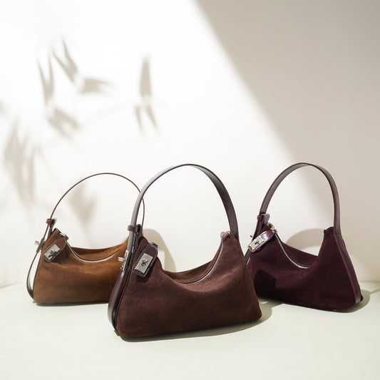 Bolso de Mujer Estilo Retro Chic Suave en Forma de Media Luna con Diseño de Níquel, Hombro y Asa, de Piel Vacuna