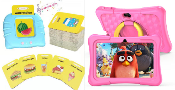 Tableta educativa para niños de 7 pulgadas con funda protectora de silicona y soporte con asa giratoria de 360 grados