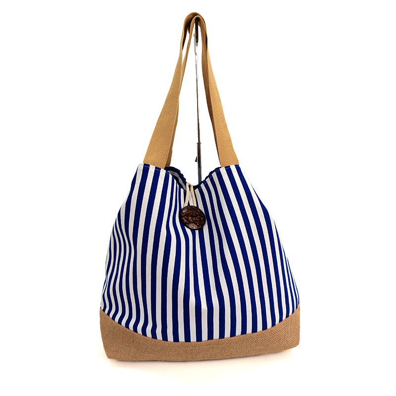 New Striped Canvas Large-Capacity Shoulder Commuter Tote Bag