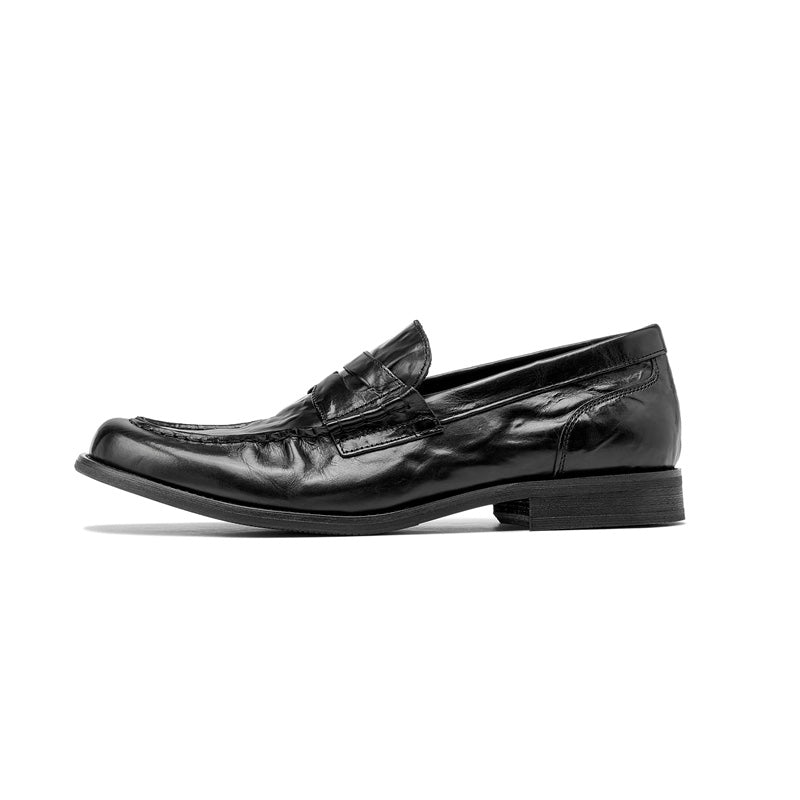 Mocasines de cuero sin cordones Zapatos casuales de cuero genuino plisados