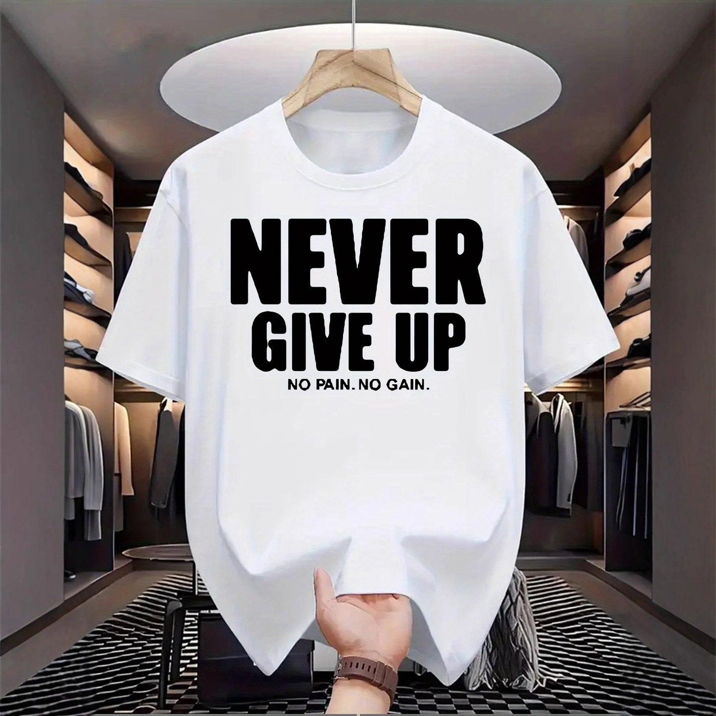 Camiseta informal de manga corta con cuello redondo y estampado de letras, versátil