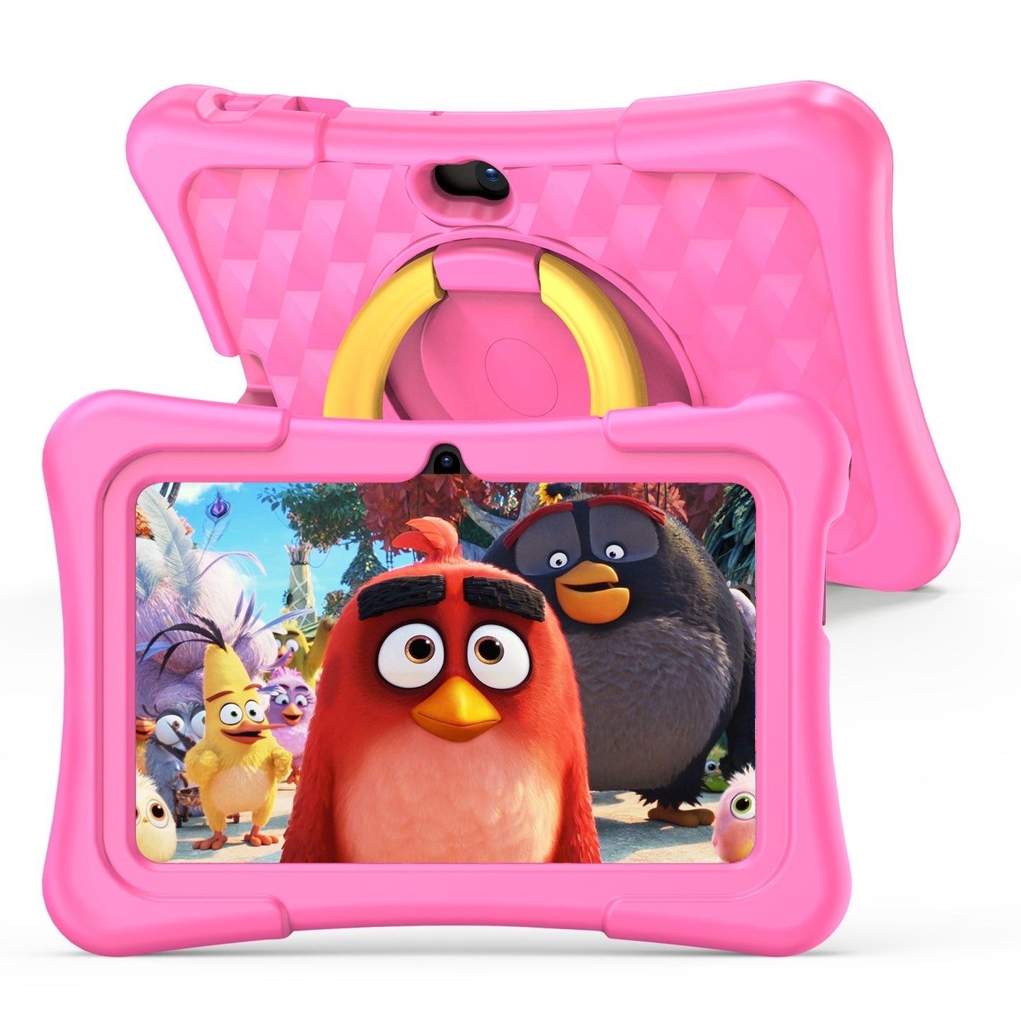 Tableta educativa para niños de 7 pulgadas con funda protectora de silicona y soporte con asa giratoria de 360 grados