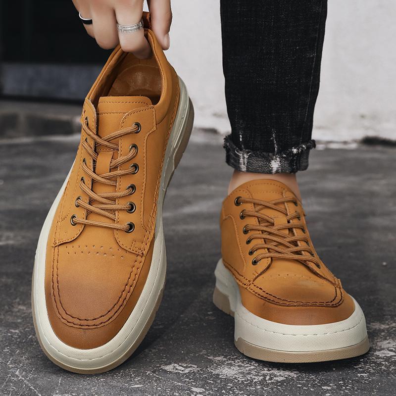 Zapatillas casuales de moda cómodas de piel de primera capa para hombre
