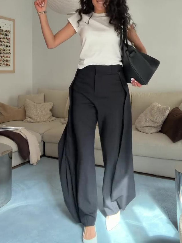 Pantalones de traje de pierna ancha con drapeado y cintura alta