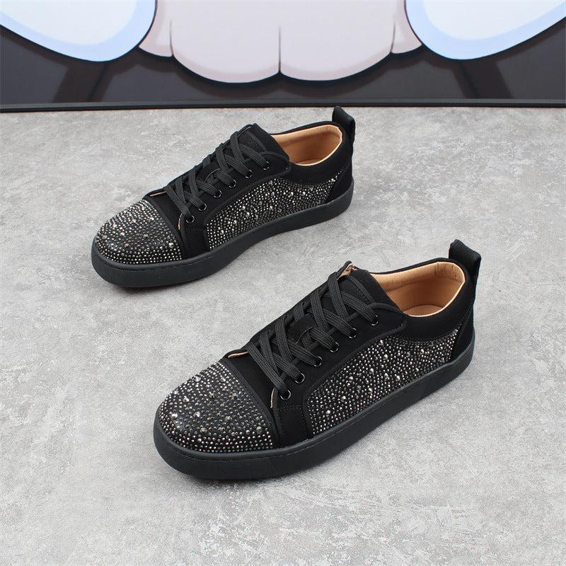 Zapatillas de moda para hombre con diamantes de imitación, suela roja, bajas, cómodas y transpirables