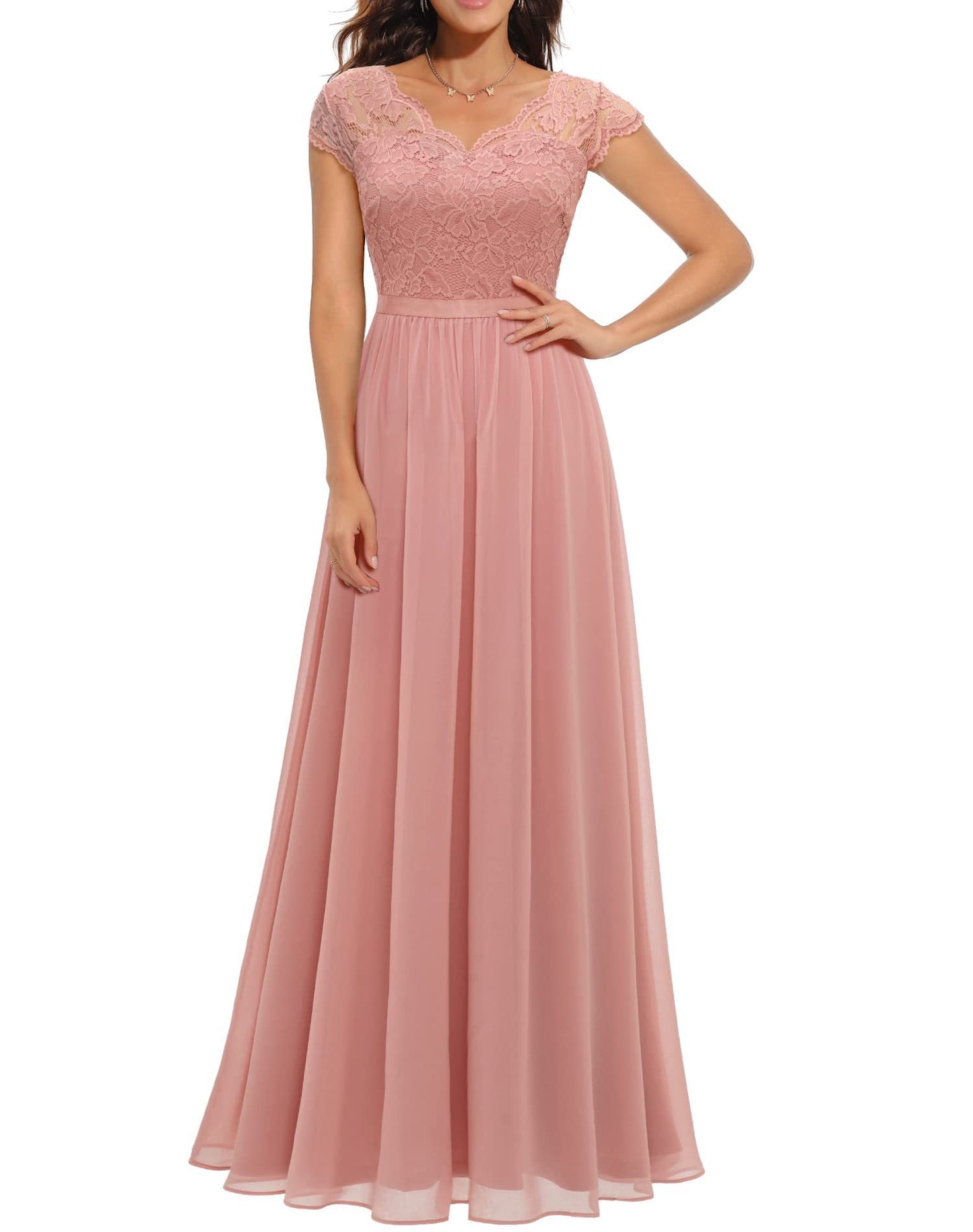 Vestido noble largo ajustado de encaje con retazos
