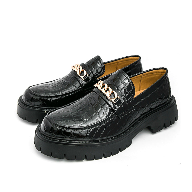 Mocasines de piel para hombre, con suela gruesa y estampado de cocodrilo, para otoño