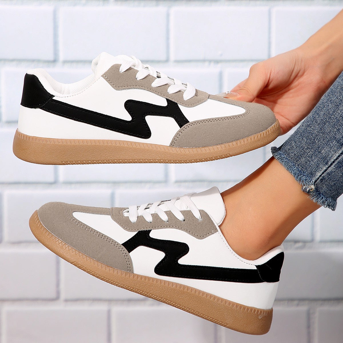 Zapatos de tabla deportivos con cordones, planos e informales para estudiantes, de moda para mujer