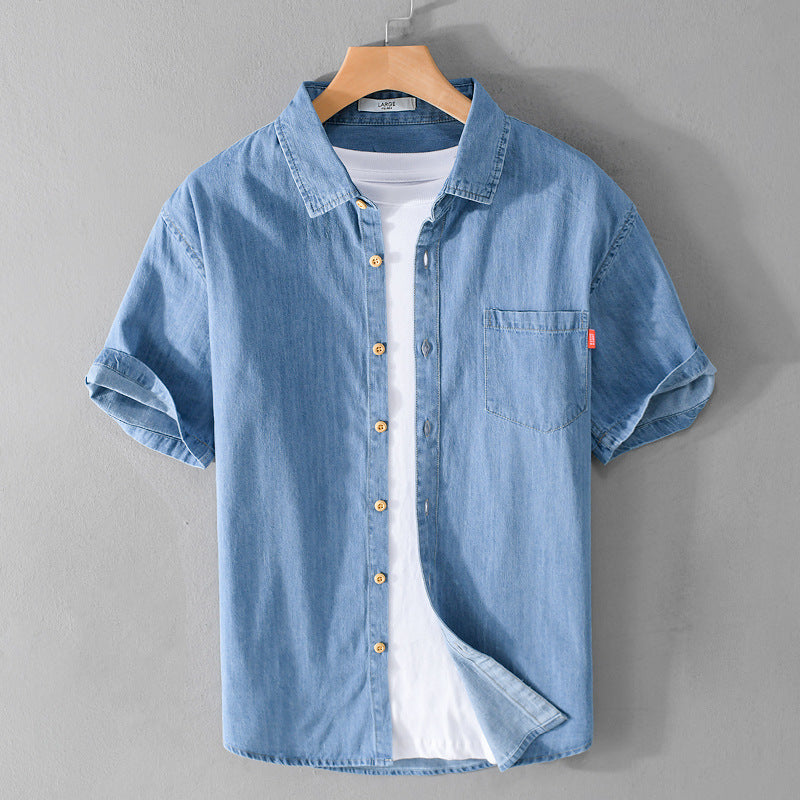 Summer Men's Cotton Short-Sleeve Denim Shirt
