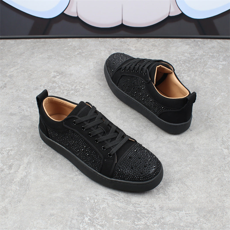 Zapatillas de moda para hombre con diamantes de imitación, suela roja, bajas, cómodas y transpirables