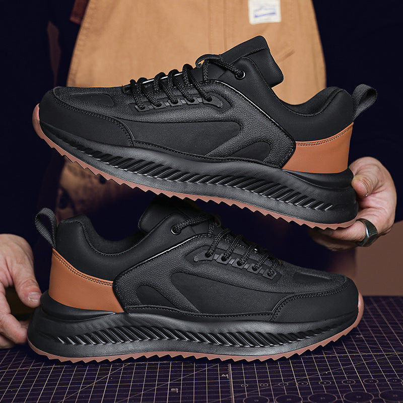 Zapatillas deportivas casual de cuero con suela blanda ligera y plataforma para hombre