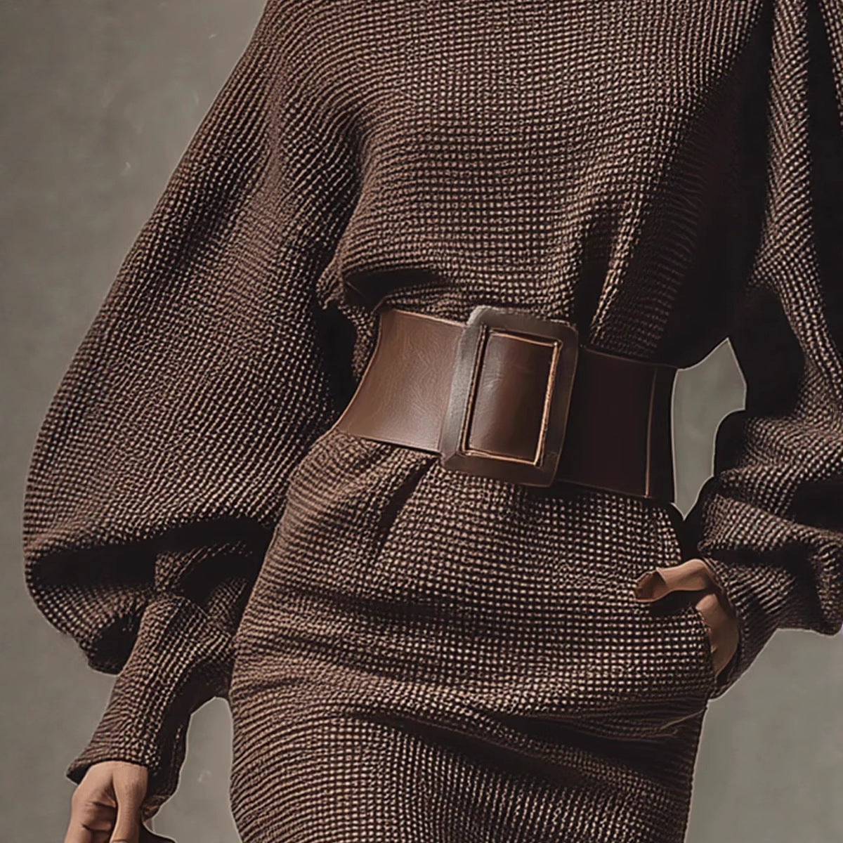 Pure Desire Wind Oblique Shoulder Batwing Sleeve With Belt Pullover Sweater