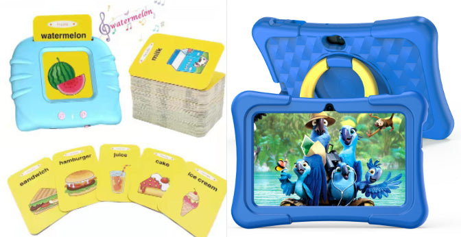 Tableta educativa para niños de 7 pulgadas con funda protectora de silicona y soporte con asa giratoria de 360 grados
