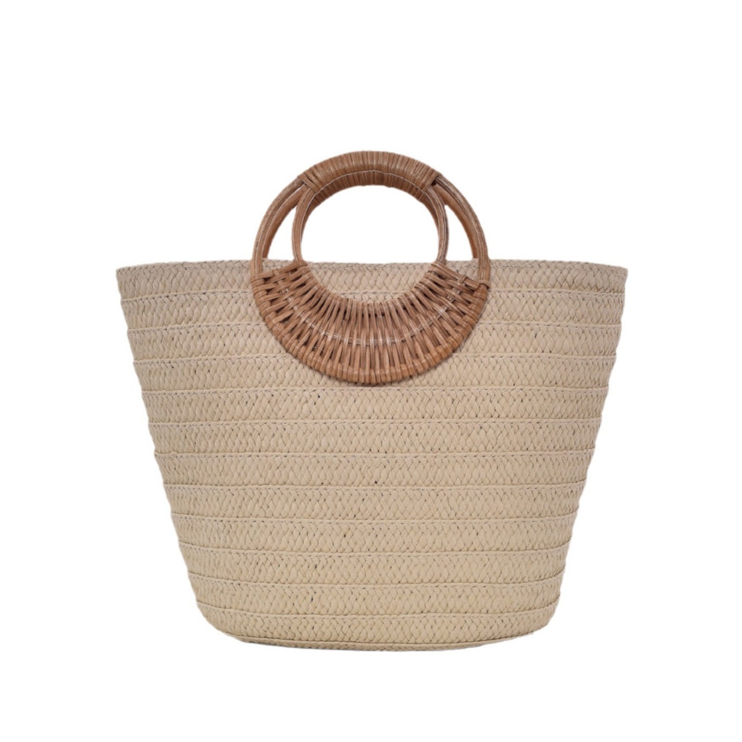 Bolso de mano de paja con diseño sencillo y asa redonda de gran capacidad para mujer