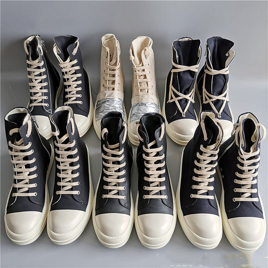 19SS Zapatillas Altas Línea Secundaria Lona Altas Cinco Mangas Estrella Satén Tela Encerada Antigua Plata Plisada TPU Suela Gruesa