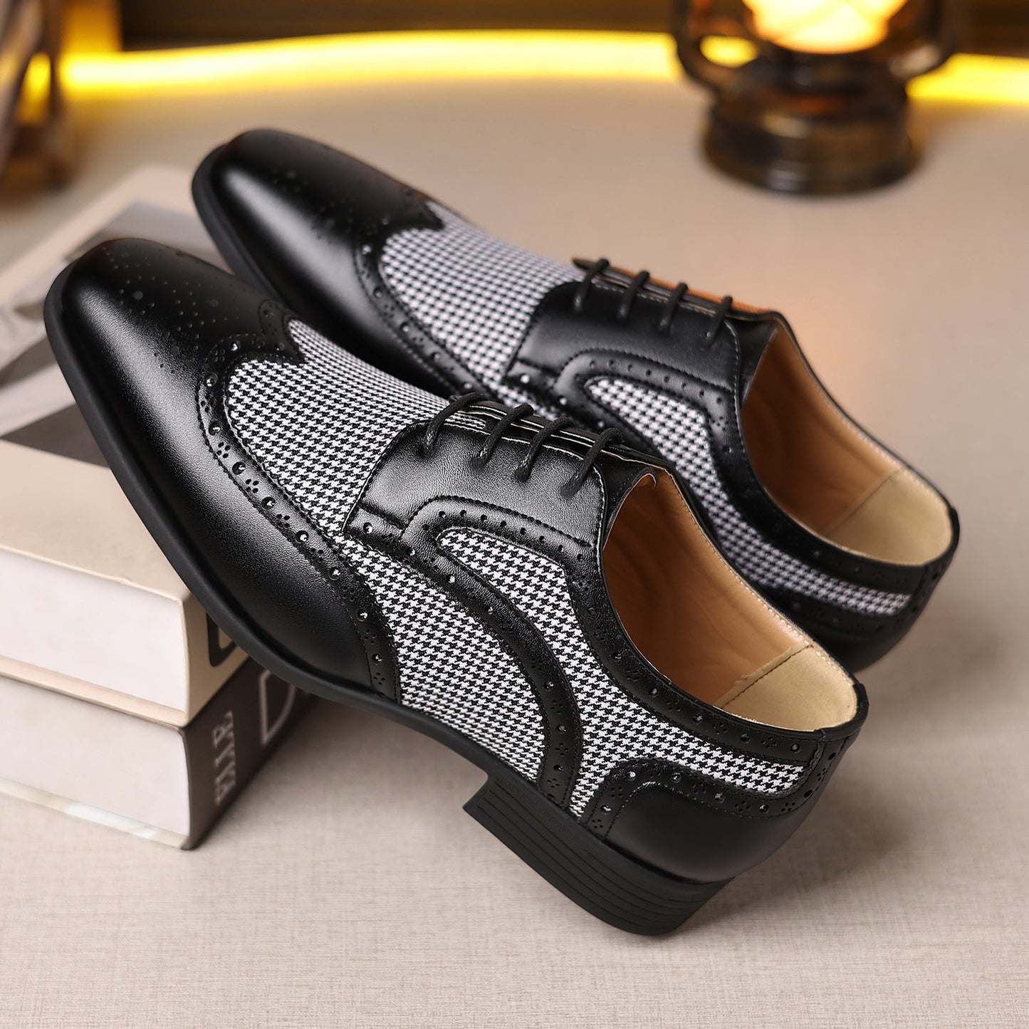 Zapatos de imitación pata de gallo para hombre, zapatos casuales de cuero